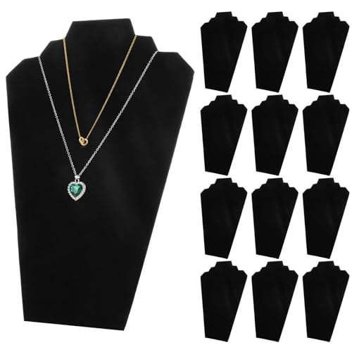 LDXDRU 12Pcs Black Velvet Necklace Display, 12.5" Jewelry Display Stand, Necklace Display Stand, Jewelry Display for Selling, Foldable Necklace Bust Easel Organizer for Selling and Shows