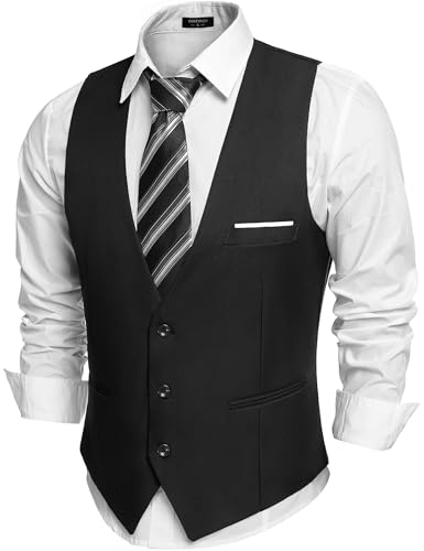 COOFANDY Mens V-Neck Sleeveless Slim Fit Jacket Casual Suit Vests,X-Large,Black-02