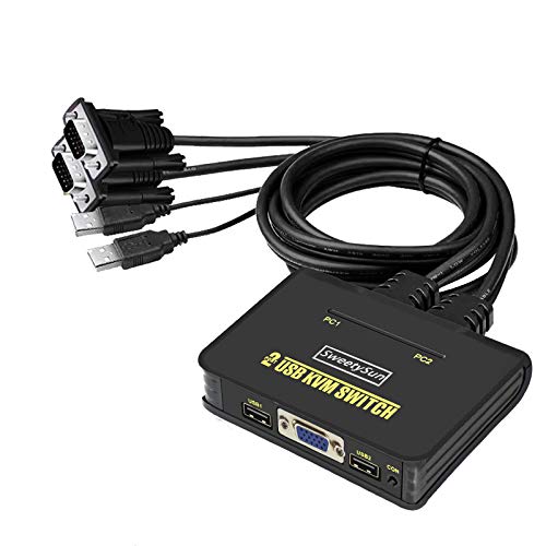 SKLTD 2 Port USB VGA KVM Switch, 2 in 1 Out Dual Port VGA Monitor Switcher Share for 2 Computer PC Laptop Notebook Sharing 1 Video Monitor, No Power Adapter, HotKey Switching