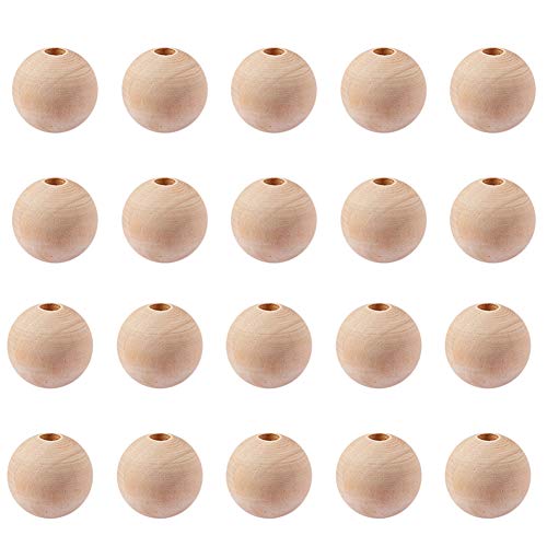 PH PandaHall Wooden Beads, 50Pcs 30mm(1.2 Inch) Natural Unfinished Wood Spacer Beads Round Wooden Ball Loose Beads for Crafts DIY Jewelry Garland Making Christmas Tree Decoration