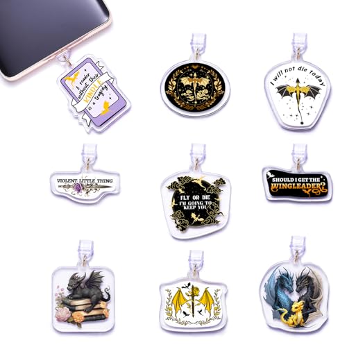 LParkin Dragon Kindle Dust Plug Charms for Type C/USB C, Anti-Dust Plugs Port Covers for Cell Phone Type C/USB C, Gift for Book Lovers Men Women, Set of 9