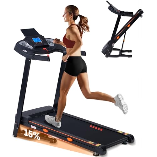 ECHANFIT 15% Auto Incline Treadmill Foldable Treadmills for Home with 18" Wider Belt, 10 MPH Speed, 300 lbs Capacity, Shock Absorption System, App Bluetooth