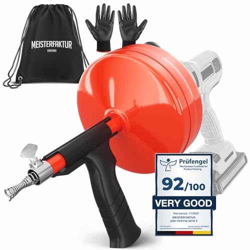 MEISTERFAKTUR drain snake 2.0 [50 FT] - with drill attachment - Ideal plumbing snake for sink and drain unblocking - Solid drain auger for real DYIs! (50 FT - 1/4 inch)