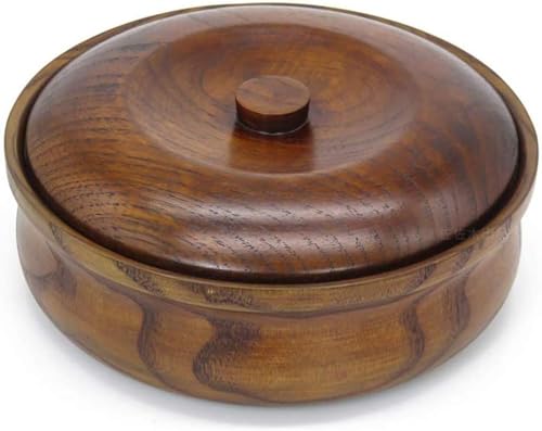 GFHVDC Wood Salad Bowl Set with Wooden Serving Bowl Wooden Salad Bowl with Lid for Fruit Vegetable Soup, Pasta, Jujube Wood Texture, Instant Noodle Bowl,900ml