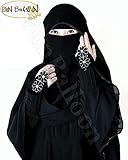 Chiffon Saudi First Class Quality Long Saudi Niqab burqa Hijab Face cover Veil Islam Islamic Jilbab (Black x Black Satin)