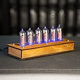 Nixie Tube Clock Authentic 6X IN-14 - Made in Ukraine - Vintage Retro Table Clock - Wooden Desk Nixie Tube Clock - Temperature Sensor - Handmade