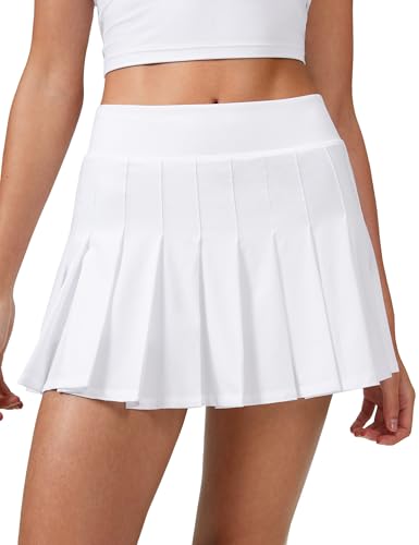 CRZ YOGA Cute Pleated Skirts for Women High Waisted Tennis Golf Skorts with Pockets Casual Athletic Workout Skater White Medium