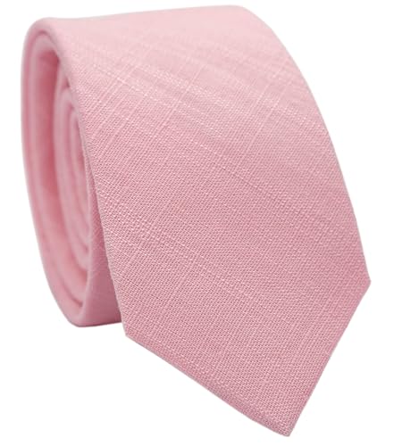 BELLUNO 2.5 inch Skinny Ties for Men, Solid Cotton Linen Neckties, Slim Tie Baby Pink