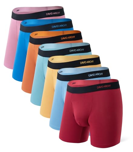 DAVID ARCHY Mens Underwear Rayon made from Bamboo 7-Pack, Wicking-Moisture & Cool Boxer Briefs with Support Pouch, Breathable Soft Stretch boxers for men with Fly (L, Seven Colors - 6.5'')