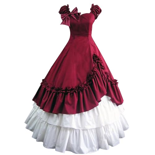 Women Gothic Cotton Dress Plus Size Vintage Ball Gown Sleeveless Lolita Off Shoulder Tea Party Masquerade Dress Red