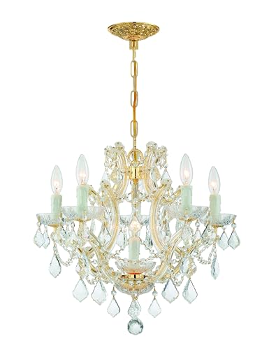 Maria Theresa 6 Light Clear Italian Crystal Gold Chandelier