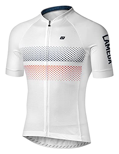 LAMEDA Cycling Jersey Men Short Sleeve Road Bike Bicycle Shirt Reflective Breathable Lightweight White Large