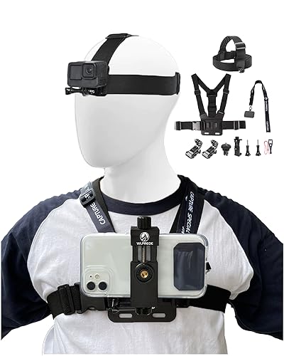 Phone Chest Mount Head Strap Accessories - Vlogging Kit for iPhone, POV Phone Holder Compatible With iPhone 16 Pro Max Plus 15 14 - Hands Free Body Camera Mount for Immersive Fishing Video Recording
