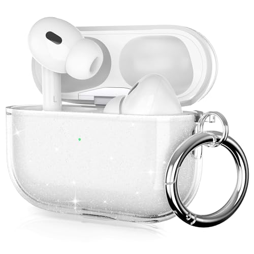 ULAK Compatible Airpods Pro 2/1 Case Clear Glitter, Design Soft TPU Airpods Pro 2nd Generation Case Cover 2022/2019 with Ring Keychain Shockproof Protecitve Cover, Shining Glitter