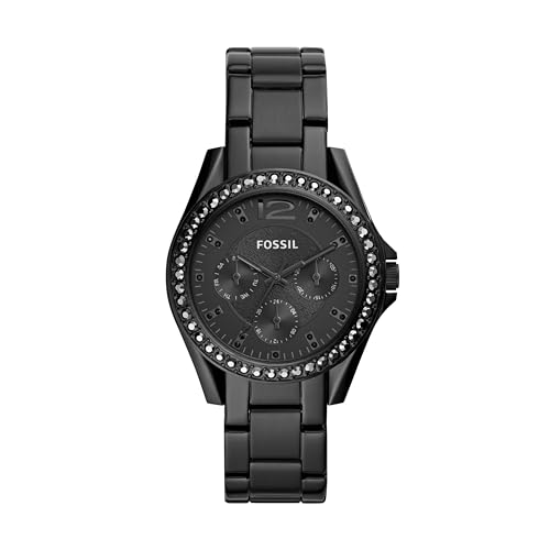 Fossil Women's Riley Quartz Stainless Steel Multifunction Watch, Color: Black Glitz (Model: ES4519)