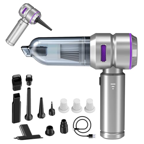 Koucen Car Vacuum Portable Cordless 20000pa High Power 4-in-1 Handheld Vacuum Cordless Rechargeable, Portable Vacuum with 3 Reusable Filter, Small Vacuums for Car Home Office & Pet(Silver Purple)