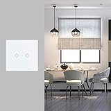 LIVOLO Wall Touch Light Switch (No Neutral) 2 Gang with White Tempered Glass Panel, Double Touch Light Switch,VL-A801/01-4WG