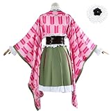 AutFie Kanroji Mitsuri Costume with Wig Adult Cosplay Dress Full Set for Animation Exhibition Party Halloween(Costume-Notzhou,XXL)