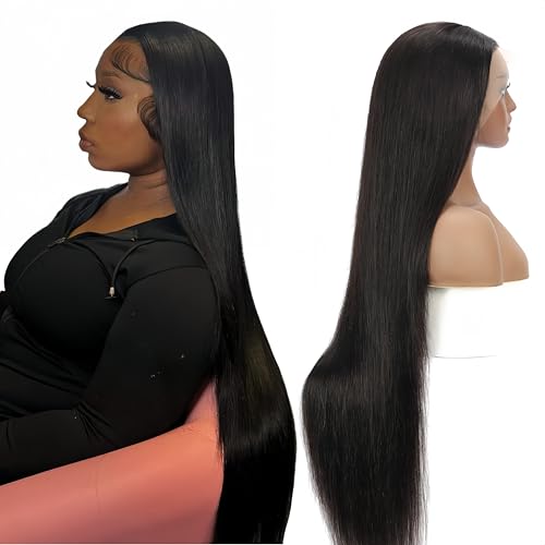 Miss Flower Ultra-thin Invisible SKINLIKE HD Lace Front Wigs Human Hair Pre Plucked 34Inch 250% Density Real Full Large Lace Space 13x4 Straight Frontal Wigs Human Hair for Black Women