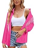 MYMORE Womens 2025 Rhinestone Fringe Shirt Blouse Western Cowgirl Sparkly Long Sleeve Diamond Sequin Tassel Button Dwon Shirt Top Nashville Country Concert Outfit Attire Hot Pink 2XL