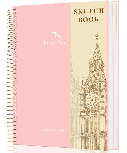 Hardcover Sketchbook for Drawing 8.5 x 11 Spiral Sketch Book for Adults Women Kids with 100gsm 68lb 120 Sheets Premium Paper Sketch Pad for Drawing Books Notebook Art Supplies, Pink