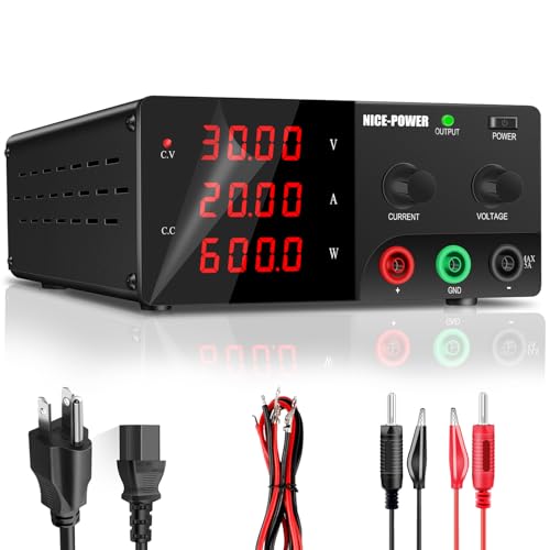 NICE-POWER DC Power Supply Variable, 30V 20A 600W High Power Bench Power Supply with Encoder Knob and Output Switch, Lab Power Supply Adjustable Switching Regulated Power Supply Battery Charging