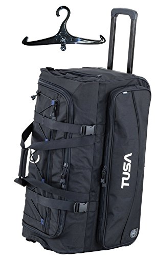 TUSA - Dive Gear Roller Duffle Bag in Black w/Black BCD and Regulator Hanger
