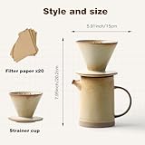 DIF DECO Pour Over Coffee Maker Set Vintage Ceramic Pour Over V60 Coffee Dripper Set with 20 Count Paper Coffee Filters,for Home Café Restaurant Camping,15.8 Ounces(Yellow)