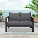 Wisteria Lane Patio Furniture Aluminum Loveseat, All-Weather Outdoor 2 Seats Sofa Couch, Gray Metal Chair with Dark Grey Cushions