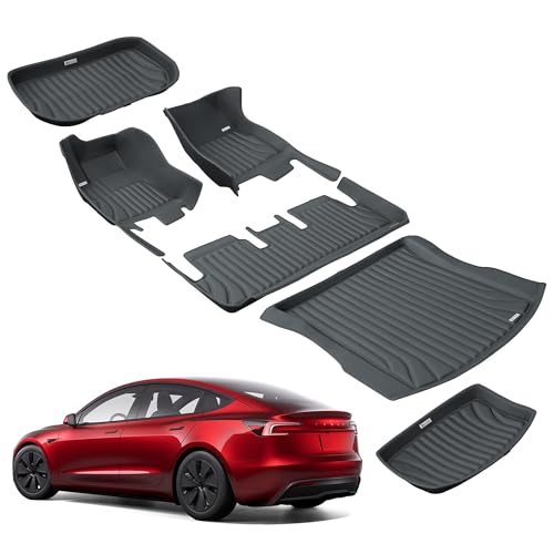 West Liners Extreme Coverage Tesla Model 3 Floor Mats 2025 2024 Premium Design Custom Fit 100% Eco-Friendly -All Weather 3D Floor Mats for Tesla Model 3 Highland Cargo Liner Trunk Accessories 6pcs