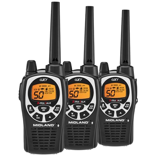 Midland® - GXT1000X3VP4 - Walkie Talkie Long Range Two-Way Radio - 50 Channel GMRS Radio - 142 Privacy Codes, SOS Siren, and NOAA Weather Alerts and Weather Scan - Black/Silver, 3-Pack