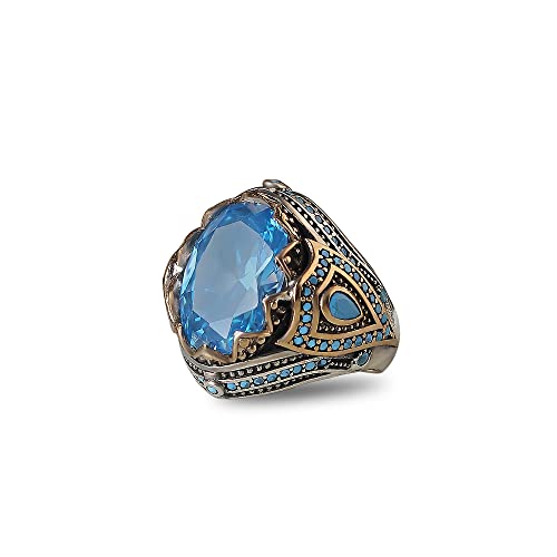 925 Sterling Silver Men's Ring Geniune Blue Topaz Gem Stone Men Silver Ring, Handmade Blue Topaz Stone Silver Ring for Men, Blue Stone Silver Ring, Gift for him, Boyfriend gift, Gift for men
