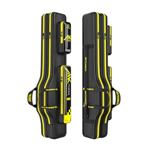 Fishing Rod Case 51in Double-Layer 1680D Heavyweight Oxford Fishing Pole Case & Bag with Wire Frame Support(Not Hardshell)Quick-Access Compartments Anti-Sag Design Fishing Rod Bag Fishing Gift for Men