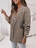 CRAZY GRID Women Business Casual Blazer Jacket Fashion Plus Size Blazer Ladies Buttons Work Professional Formal Office Suit Jacket Oversize 3XL Brown Plaid