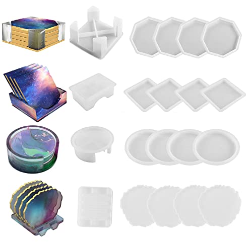 20 Piece Resin Coaster Molds - Silicone Molds for Epoxy Resin with Storage Box, Sturdy Coaster Molds for Cups