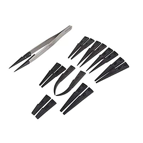 ESD 259 Handle Stainless Tweezers With 8Pcs Exchengeable Antistatic Plastic Tips Suit For Different Work