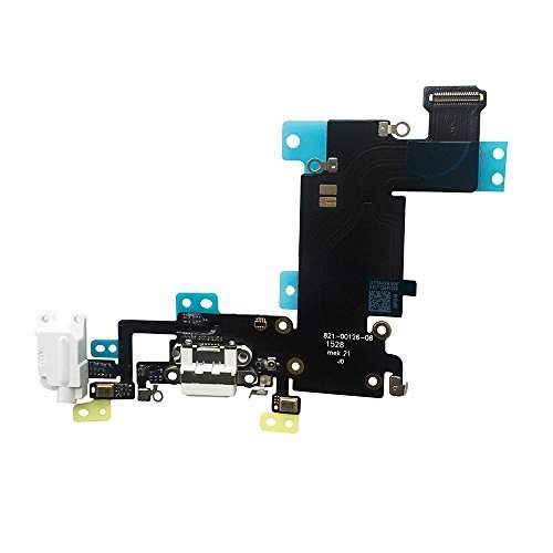 Johncase OEM Charging Port Dock Connector Flex Cable w/Microphone + Headphone Audio Jack Port Ribbon Replacement Part Compatible for iPhone 6s Plus All Carriers (White)