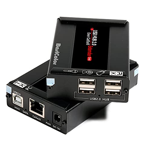 Basicolor USB Extender 262ft(80m) Kit With 4-Port Hub, Over Ethernet Cat5e/6/7 Extension, RJ45 Support All Operating Systems, Plug&Play, Two Web Cameras Work Synchronously