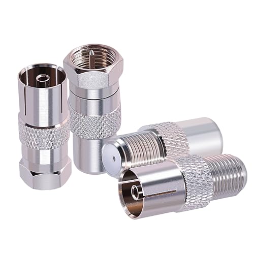 CNARIO 4Pcs F to TV Adapter, F Female/Male to TV Pal Male/Female Coax Coupler Coaxial Cable Connector Adapter Kit for FM Radio Antenna Coax Connector