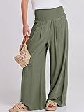 ANRABESS Women Linen Palazzo Pants Summer Boho Wide Leg High Waist Casual Lounge Pant 2024 Beach Travel Vacation Outfits Olive Large