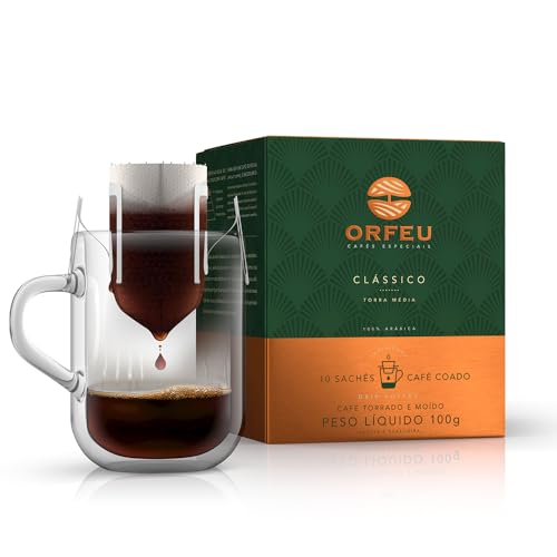 ORFEU - Special Coffee Classic Drip Sachet - 100% Arabica Coffee, Medium Roasted, Aroma of Floral, Fruity & Caramel, Balanced Acidity, Made In Brazil, Soft with Velvety Structure - 10 units, 100g