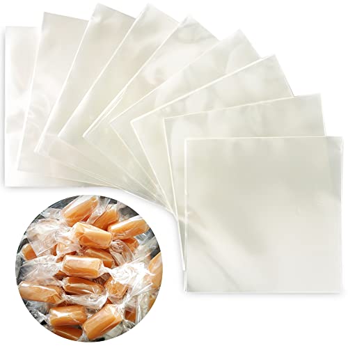 Clear Candy Wrappers for Caramels (300 Pcs 5 x 5 inches) - Natural Clear Cellophane Candy Wrapper - Caramel Wrappers - Wrapping Paper for Caramels, Chocolate, Nougat and Lollipops