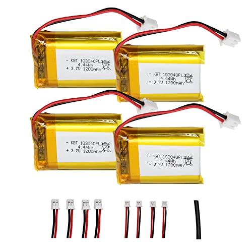 KBT 3.7V 1200mAh Li-Polymer Battery: 103040 Lipo Rechargeable Lithium-ion Replacement Batteries with PH 2.54 JST Connector, PH1.25/2.0 JST Connector for Replacement - 4Pack