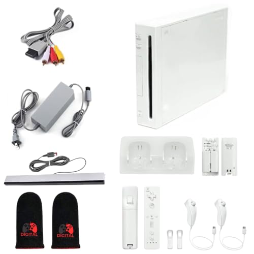 Digital Dynasty Nintendo Wii Console White Premium Bundle with 1-Year Warranty Includes 2 Remotes, 2 Nunchucks, Dual Dock Stand, Sensor Bar, AV Cable and 2 Gaming Sleeves (Renewed)