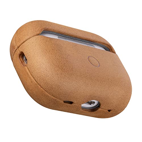 Maogoam Genuine Leather Case for AirPods Pro 2, Vintage Crazy Horse Cowhide Leather Case for Airpods Pro 2nd Generation(2022-2024), Indiana-Jones Style, The Front LED Visible, Khaki Brown