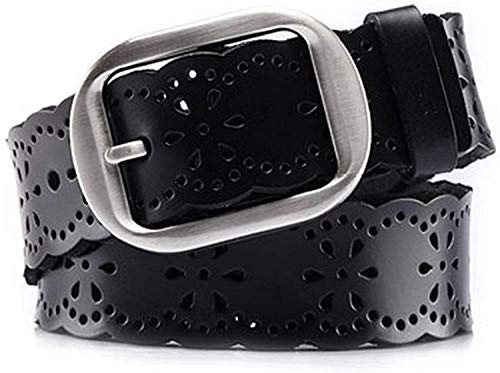 JASGOOD Women's Hollow Flower Cowhide Leather Belt With Alloy Buckle(Suit for waist size 25-34Inch,B-Black-1.5 Wide)