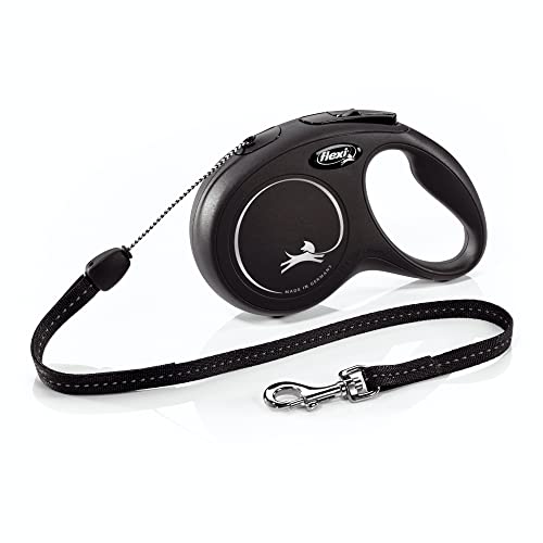 FLEXI New Classic Cord Retractable Dog Leash for Small Dogs up to 33 lbs. – 26 ft., Black | Tangle-Free Pet Walking Leash with One-Handed Brake, Pause, Lock|German Quality Product