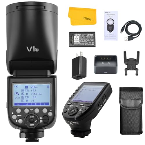 Godox V1 V1S V1-S Round Head Camera Flash for Sony, 76Ws 2.4G TTL Wireless Speedlite HSS 1/8000, 10 Level LED Modeling, with Godox XPro-S Flash Trigger, Compatible for Sony Camera