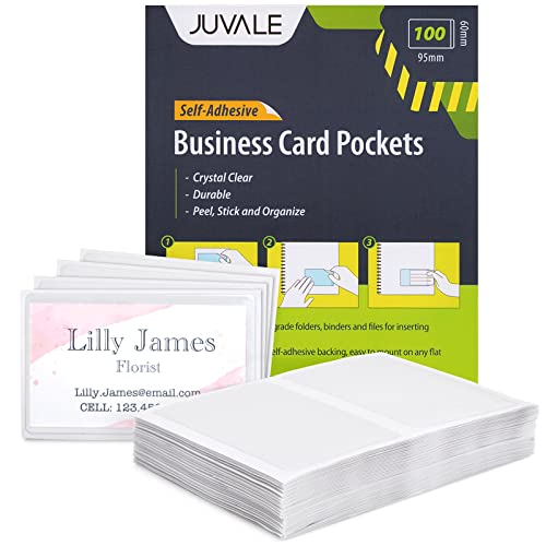 Juvale 100-Pack Clear Business Card Pockets Holders 3.75x2 In, Self-Adhesive Side Load Plastic Protector, Sleeves Labels, Bulk Set for Storage, Organization, Labeling Bins, Folders, and Files
