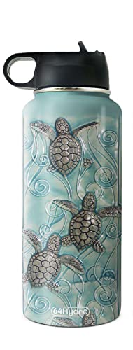 64HYDRO 32oz Printed Sea Turtle Ocean Coming Turtle Lover Inspiration Motivational Gifts Stainless Steel Bottle with Straw Lid, Double Wall Vacuum Thermos Insulated Travel Coffee Bottle - HLZZ1904003Z